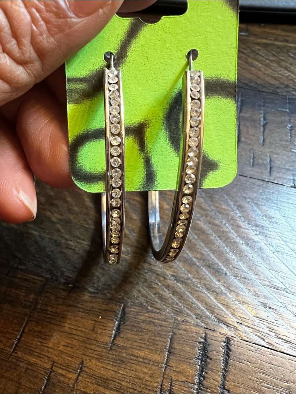 Lane Bryant Crystal-Accented Silver Hoop Earrings